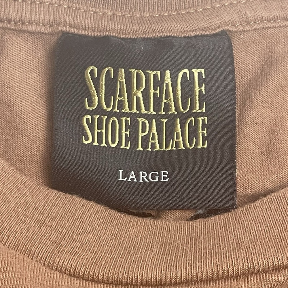 Scarface Shoe Palace Large T-Shirt Tee Brown Embroidered Pacino Montana Movie - Picture 4 of 14